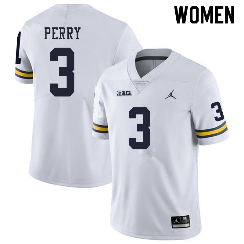 Women #3 Jalen Perry Michigan Wolverines College Football Jerseys Sale-White